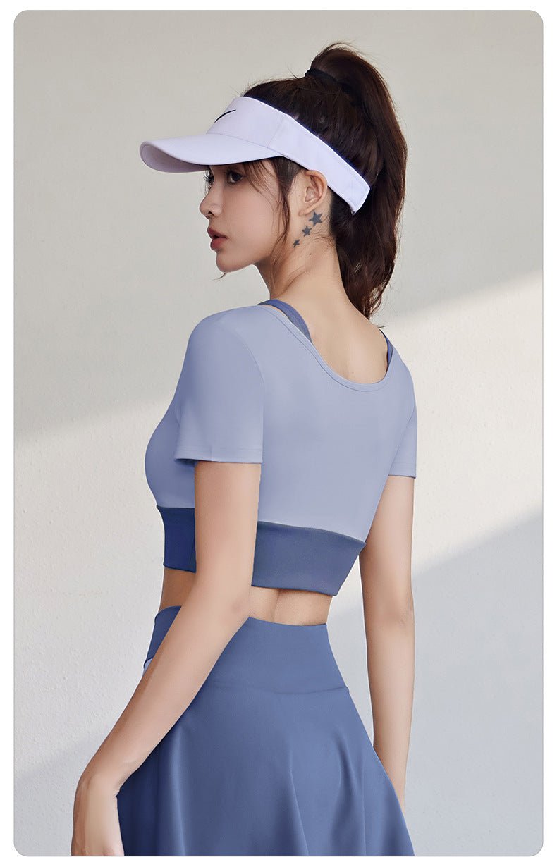 Short Sleeve Sports Top | Layered Design | Padded Yoga & Gym Shirt | Fashionable Activewear - Women's Activewear by Ceecile